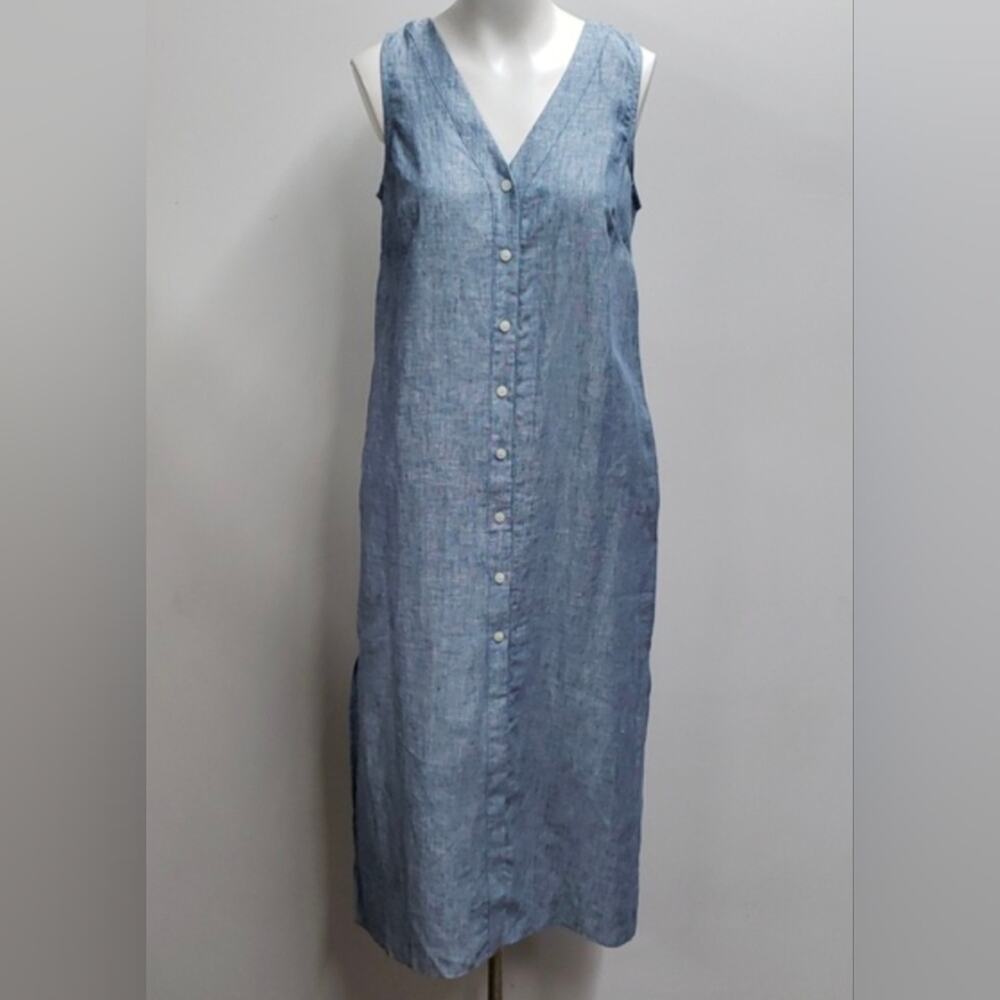 Loft Linen Vest Midi Shirt Dress Women's Size 2 Travel Coastal Minimalist